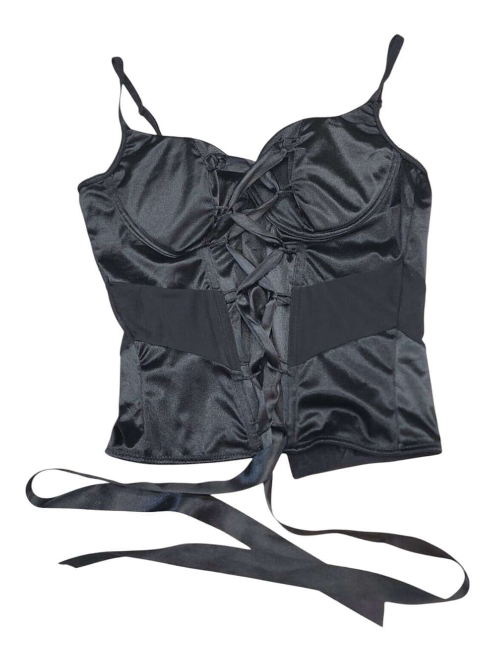 Body Rage Women’s Black Corset Top Ballet Satin Lace up Small